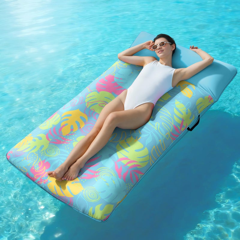 SLOOSH Inflatable Pool Floats Raft - XL Fabric Covered Pool Mat Lounger Floaties for Adults, Ultra Comfort Inflatable Water Float with Headrest for Beach Lake Swimming Pool 68"X34" (Light Blue) - Image 1