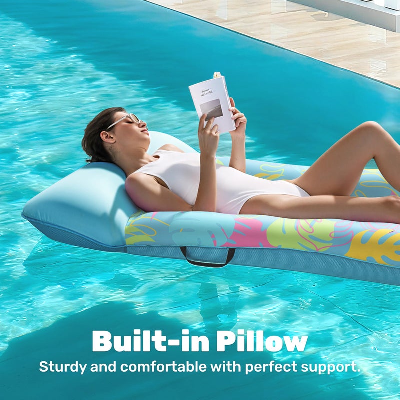 SLOOSH Inflatable Pool Floats Raft - XL Fabric Covered Pool Mat Lounger Floaties for Adults, Ultra Comfort Inflatable Water Float with Headrest for Beach Lake Swimming Pool 68"X34" (Light Blue) - Image 2