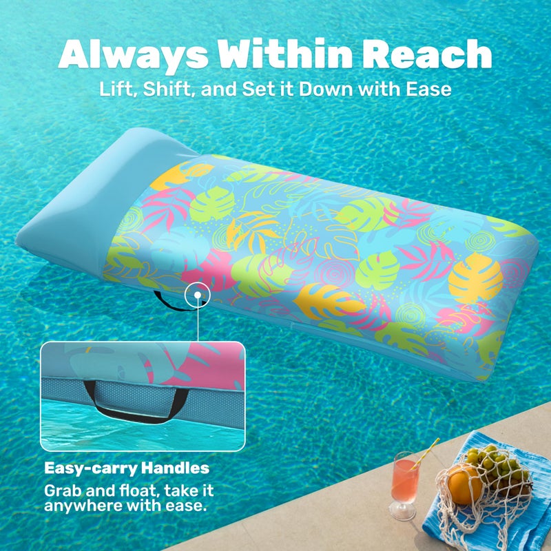SLOOSH Inflatable Pool Floats Raft - XL Fabric Covered Pool Mat Lounger Floaties for Adults, Ultra Comfort Inflatable Water Float with Headrest for Beach Lake Swimming Pool 68"X34" (Light Blue) - Image 5