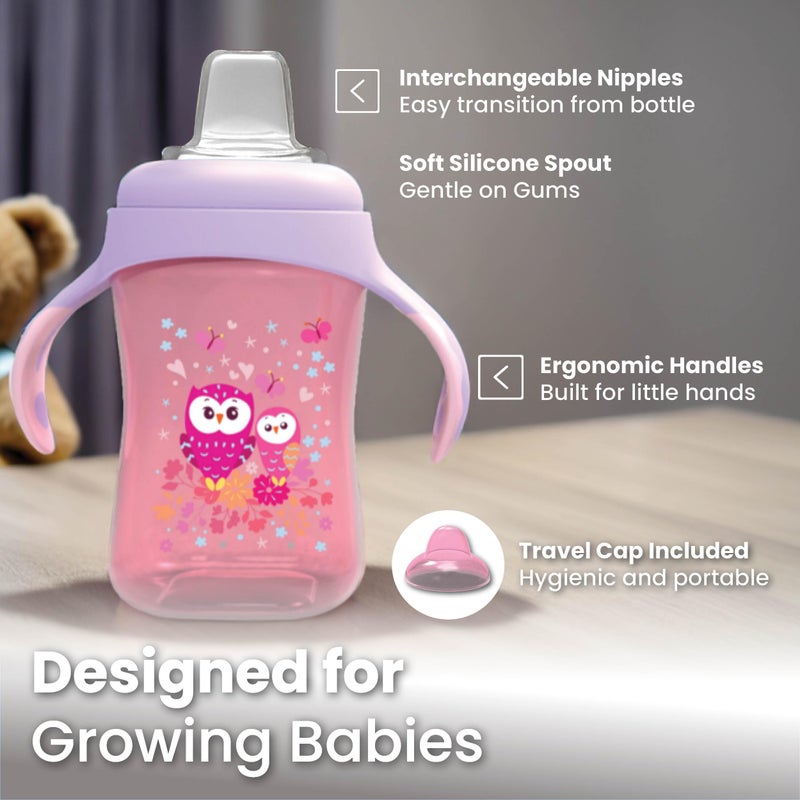 Avima Baby 10 oz Spill Proof Baby Sippy Cup w/Interchangeable Soft Spout Nipple - Trainer Sippy Cup with Handles - BPA Free & Dishwasher Safe Kids Cups - Set of 2, Pink - Image 2