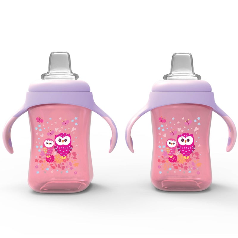 Avima Baby 10 oz Spill Proof Baby Sippy Cup w/Interchangeable Soft Spout Nipple - Trainer Sippy Cup with Handles - BPA Free & Dishwasher Safe Kids Cups - Set of 2, Pink - Image 1