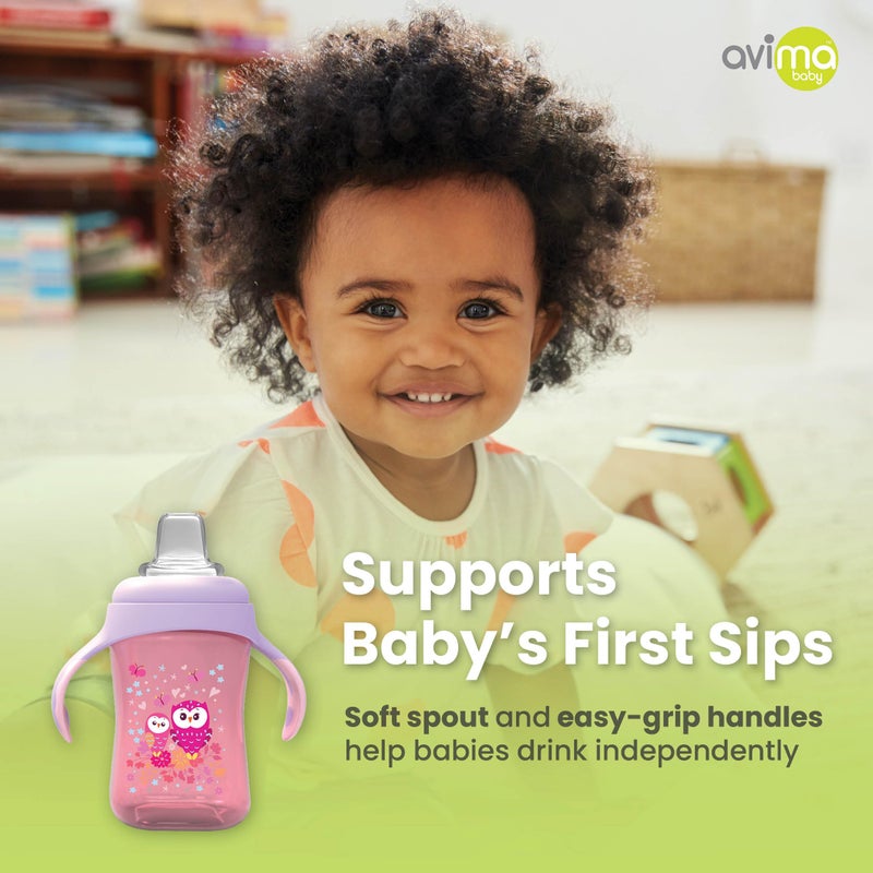 Avima Baby 10 oz Spill Proof Baby Sippy Cup w/Interchangeable Soft Spout Nipple - Trainer Sippy Cup with Handles - BPA Free & Dishwasher Safe Kids Cups - Set of 2, Pink - Image 4