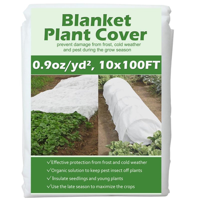 Valibe Plant Covers Freeze Protection 10 ft x 100 ft Floating Row Cover 0.9oz/ydÂ² Garden Fabric Plant Cover for Winter Frost/Sun Pest Protection (10FT X 100FT)