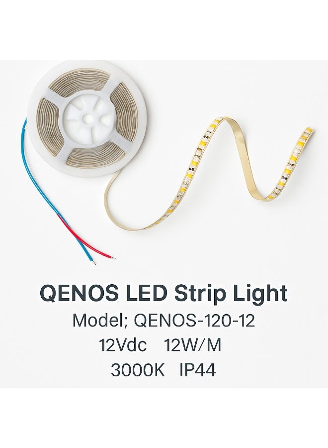 QENOS-120-12 LED Strip Light, 5 Meter Roll, 120 LEDs/m, 12V DC, High-Quality Adhesive Backing for Decorative Cove Lighting, Ceilings, Kitchens, and Bedrooms. - Image 2
