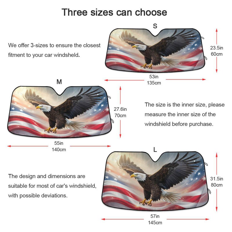 Dussdil Condor USA Eagle Flag Car Windshield Sunshades Patriotic Memorial Day Sun Shade Reflective UV Rays Protector Keep Your Vehicle Cool Visor Cover Foldable for Truck SUV M - Image 3
