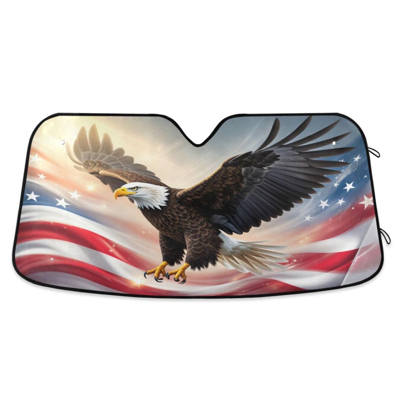 Dussdil Condor USA Eagle Flag Car Windshield Sunshades Patriotic Memorial Day Sun Shade Reflective UV Rays Protector Keep Your Vehicle Cool Visor Cover Foldable for Truck SUV M - Image 1