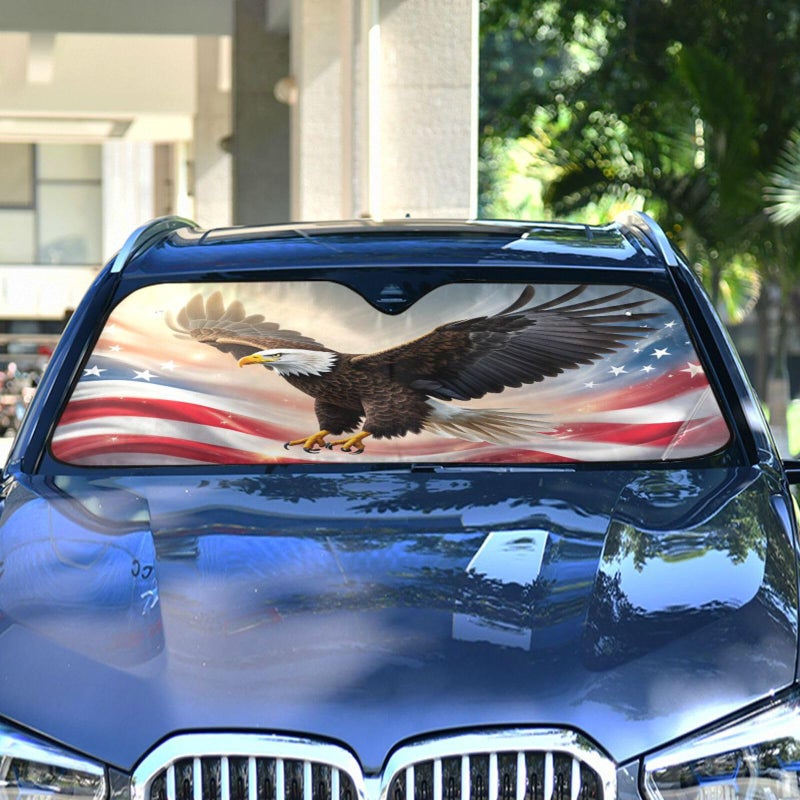 Dussdil Condor USA Eagle Flag Car Windshield Sunshades Patriotic Memorial Day Sun Shade Reflective UV Rays Protector Keep Your Vehicle Cool Visor Cover Foldable for Truck SUV M - Image 2