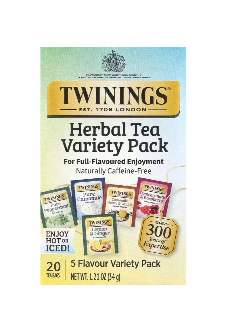 تويننجز مجموعة متنوعة من شاي الأعشاب خالية من الكافيين، 20 كيس شاي 1.21 أونصة (34 جم) - Image 1