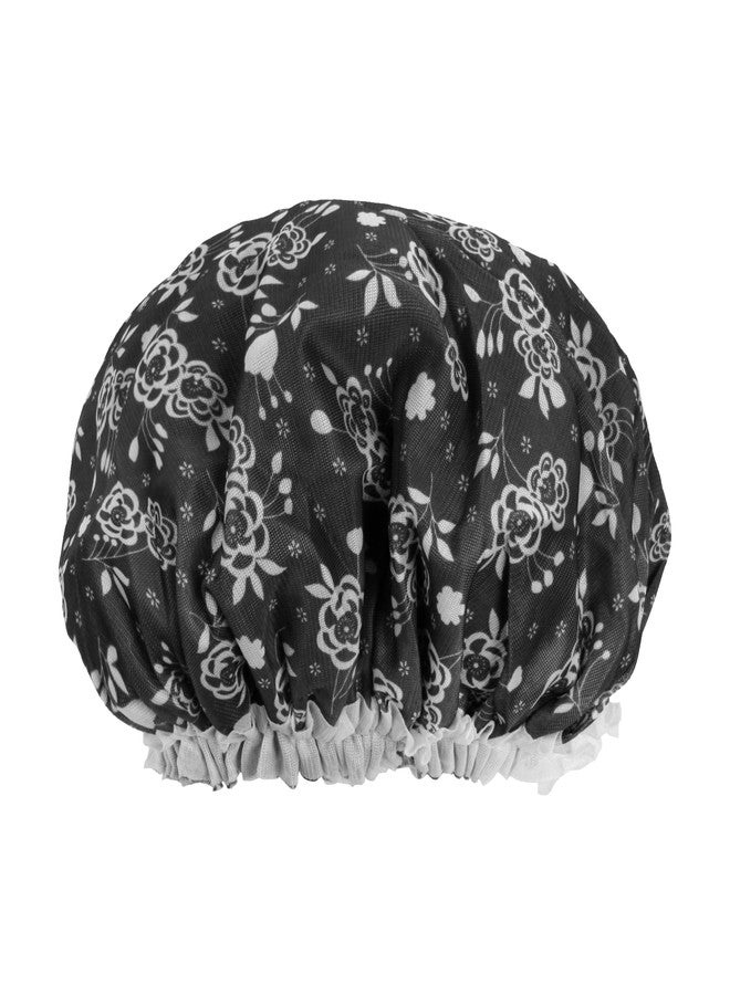 DONNA Flower Pattern Sleep Cap Hair Sleep Shower Cap Bonnet satin Bonnet for Sleeping Hat BLACK - Image 2