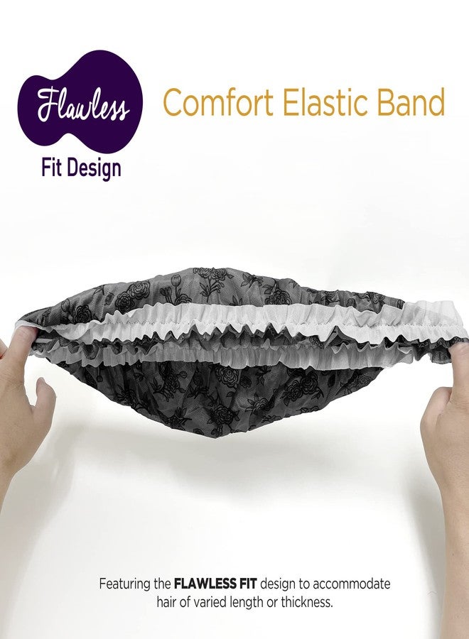 DONNA Flower Pattern Sleep Cap Hair Sleep Shower Cap Bonnet satin Bonnet for Sleeping Hat BLACK - Image 4
