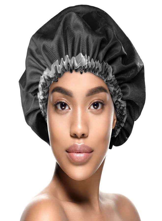 DONNA Flower Pattern Sleep Cap Hair Sleep Shower Cap Bonnet satin Bonnet for Sleeping Hat BLACK - Image 1