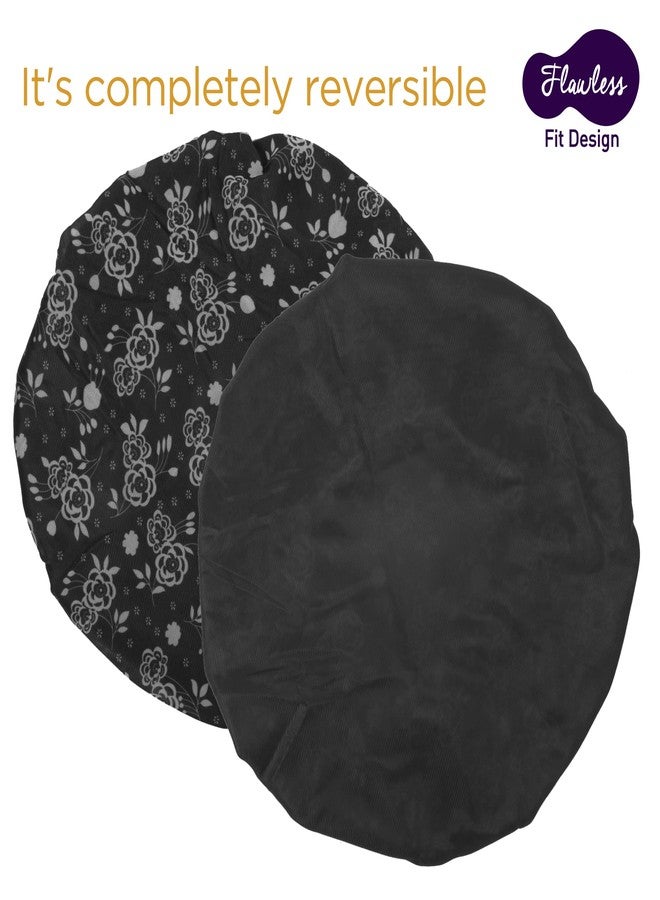 DONNA Flower Pattern Sleep Cap Hair Sleep Shower Cap Bonnet satin Bonnet for Sleeping Hat BLACK - Image 3