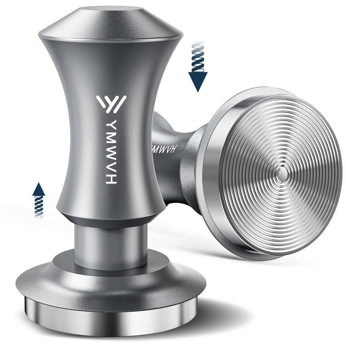 ESPRESSO TAMPER 533MM PREMIUM BARISTA ESPRESSO COFFEE TAMPER SILVER WITH DUAL SPRING LOADED 100 STAINLESS STEEL RIPPLE BASE CONSTANT 30LB COMPATIBLE WITH BREVILLE 54MM PORTAFILTER