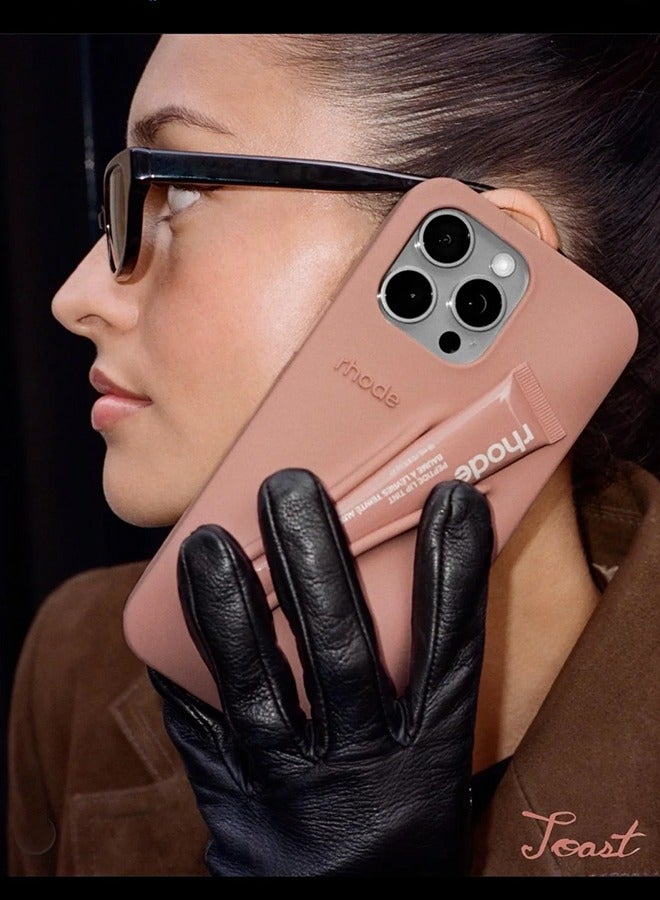 رود تينت شفاه ببتيد بلون الخوخ مع جراب هاتف صيفي متطابق لهواتف آيفون 15-16-17 برو وبرو ماكس، جراب سيليكون آمن بمسكة ثابتة مع حامل للغوس، تغليف أنيق وتصميم عملي لتجديد الإطلالة أثناء التنقل - Image 5