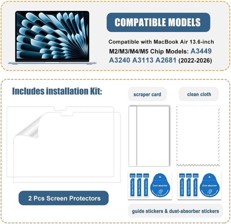 MasiBloom Screen Protector for Apple MacBook Air 13.6 inches (2024/2022, M3/M2) High Definition Anti Scratch Filter Laptop Protector Accessory - Image 2