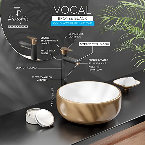 Pixaflo Vocal SS-304 Extended Tall Body Pillar Cock 12" Tap for Wash Basin | Stainless Steel (Black Bronze | Pack of 2) - Image 2