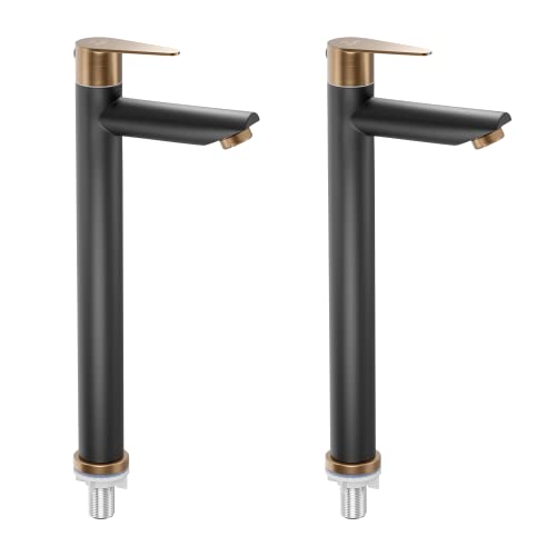 Pixaflo Vocal SS-304 Extended Tall Body Pillar Cock 12" Tap for Wash Basin | Stainless Steel (Black Bronze | Pack of 2) - Image 1