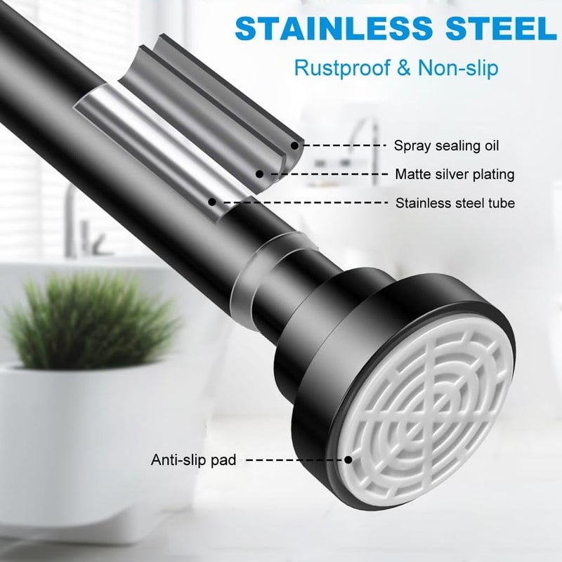 Tension Shower Curtain Rod: Telescopic Shower Doorway Curtain Rod- Never Rust Stainless Steel Curtain Rod- Non-Slip Adjustable Tension Spring Curtain Rod –No Drilling (85-140cm/black) - Image 4