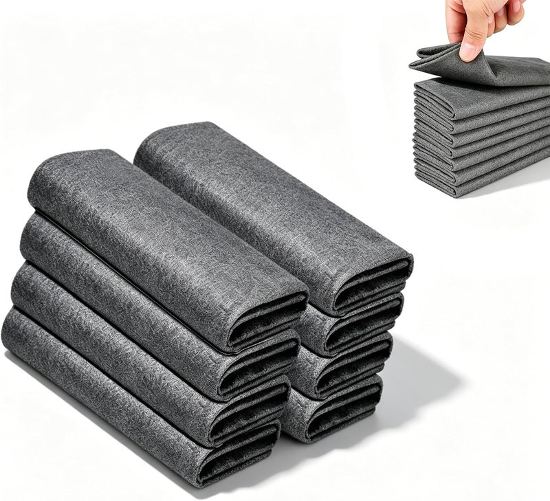 Duomama 8 Pack Reusable Microfiber Cleaning Cloths - Lint Free, Thickened, Gray - Suitable for Windows, Mirrors, Glass, Cars - Eco-Friendly Cleaning Rags - Image 1