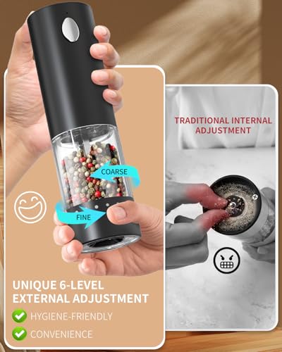 CircleJoy CIRCLE JOY Electric Salt and Pepper Grinder Set Automatic Salt and Pepper Grinder Set with Easy-to-Carry Charging Base and LED Light, USB Rechargeable, Upgrade External Adjustable Coarseness - Image 2