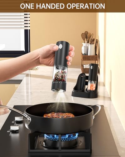 CircleJoy CIRCLE JOY Electric Salt and Pepper Grinder Set Automatic Salt and Pepper Grinder Set with Easy-to-Carry Charging Base and LED Light, USB Rechargeable, Upgrade External Adjustable Coarseness - Image 4