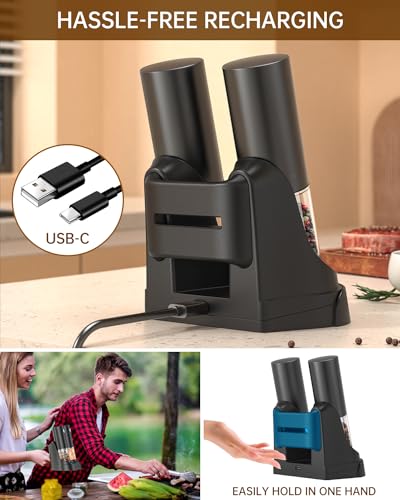 CircleJoy CIRCLE JOY Electric Salt and Pepper Grinder Set Automatic Salt and Pepper Grinder Set with Easy-to-Carry Charging Base and LED Light, USB Rechargeable, Upgrade External Adjustable Coarseness - Image 3