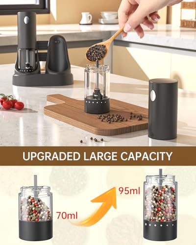 CircleJoy CIRCLE JOY Electric Salt and Pepper Grinder Set Automatic Salt and Pepper Grinder Set with Easy-to-Carry Charging Base and LED Light, USB Rechargeable, Upgrade External Adjustable Coarseness - Image 5