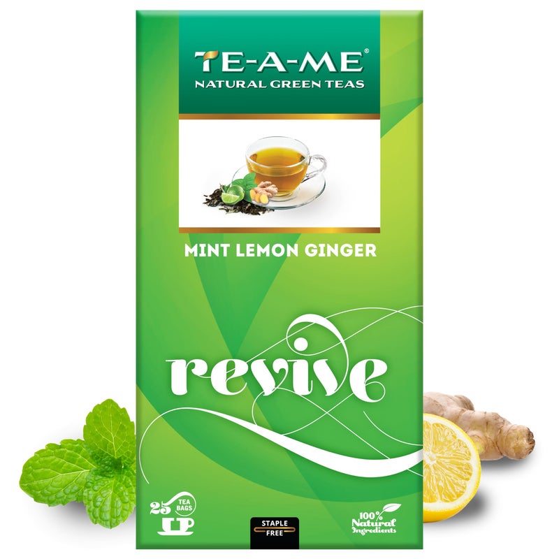 TE-A-ME Green Tea Bags 25 pcs - Mint Lemon Ginger| Ginger, Mint & Lemon Green Tea Bags - Image 1