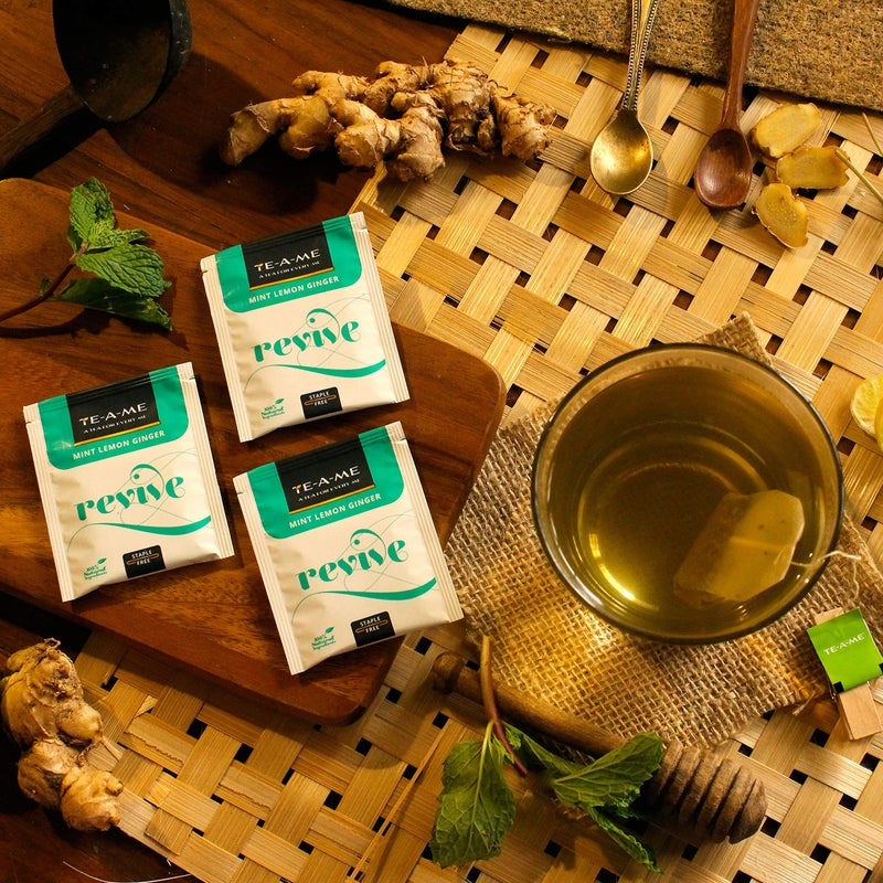TE-A-ME Green Tea Bags 25 pcs - Mint Lemon Ginger| Ginger, Mint & Lemon Green Tea Bags - Image 4