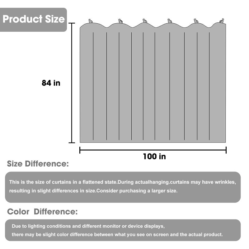 Cbsroro Room Divider Curtains, Blackout Ceiling Track Curtains with Hooks Wall Dividers for Bedroom Living Room Separation Office Privacy Partition, Noise Reduction, W100 Ã— L84 Inch,1 Panel, Grey - Image 2