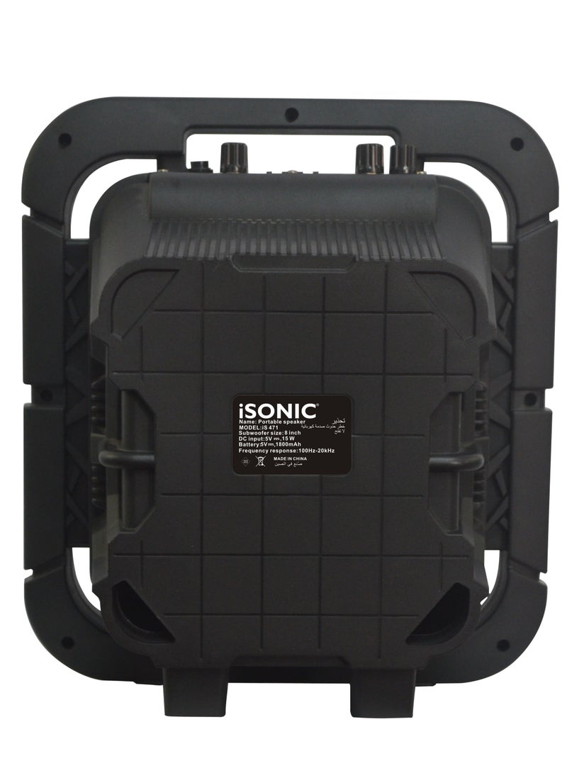 آي سونيك سماعة بلوتوث مربعة 8 بوصة iSONIC IS 471، ميكروفون لاسلكي، تقنية TWS، إضاءة LED، بطارية 3.7 فولت 1800 مللي أمبير، تحكم عن بُعد USB - Image 2