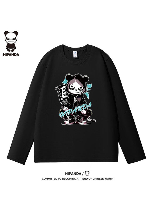 Hipanda Men's Long Sleeve T-shirt, Autumn Fashion Printed Versatile 240g Pure Cotton Skin-friendly Breathable Top, Black 2XL - Image 1