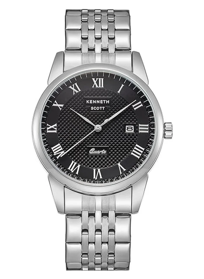 KENNETH SCOTT Kenneth Scott K23030-SBSB Men's Analog Display Watch & Stainless Steel Strap Silver