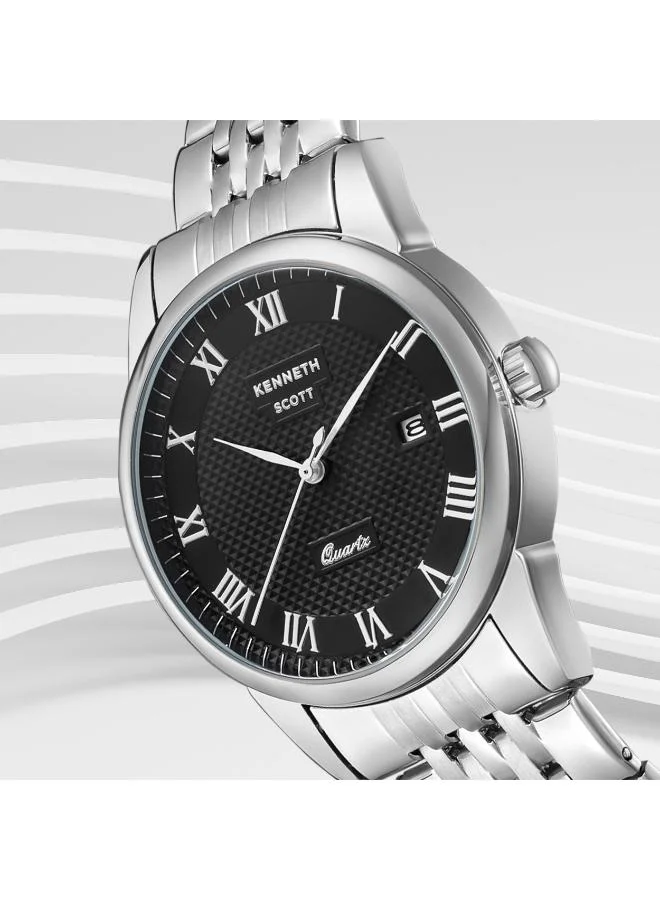 KENNETH SCOTT Men's Analog Display Watch With Silver Stainless Steel Strap - K23030-SBSB