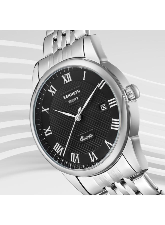 KENNETH SCOTT Men's Analog Display Watch With Silver Stainless Steel Strap - K23030-SBSB - Image 3