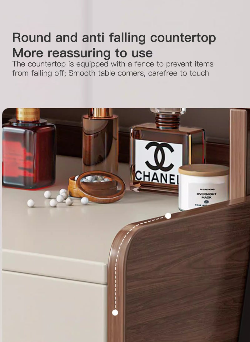 شاربدو طاولة تجميل عصرية مع مرآة وإضاءة LED، تحتوي على مقابس بريطانية ومنافذ USB لتخزين الملابس والمكياج في غرفة النوم (بني) - Image 5