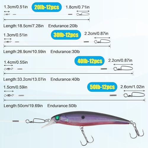 SILANON Fluorocaron Fishing Leaders12pcs Fluorocarbon Wire Leader Line with Swivels and Snaps Connect Tackle Lures Rig or HooksHigh Strength Fishing Leader Line - Image 3