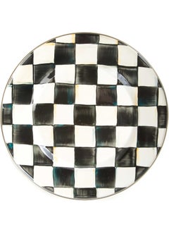 MACKENZIE-CHILDS Enamel Dinner Plate, Decorative Dinnerware Plate, 10 Inches, Black-and-White Courtly Check