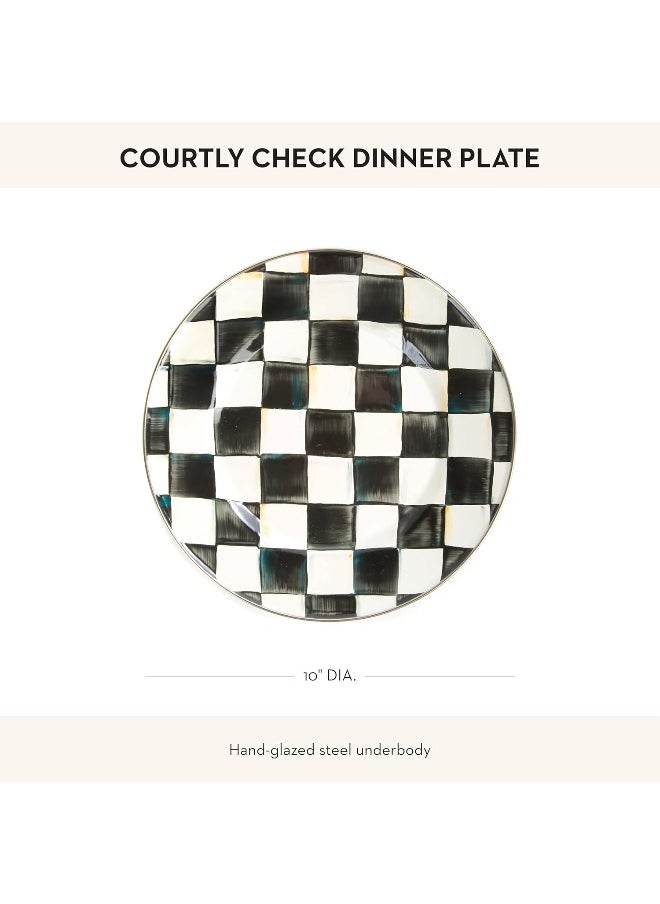 Generic - MACKENZIE-CHILDS Enamel Dinner Plate, Decorative Dinnerware Plate, 10 Inches, Black-and-White Courtly Check - Image 1