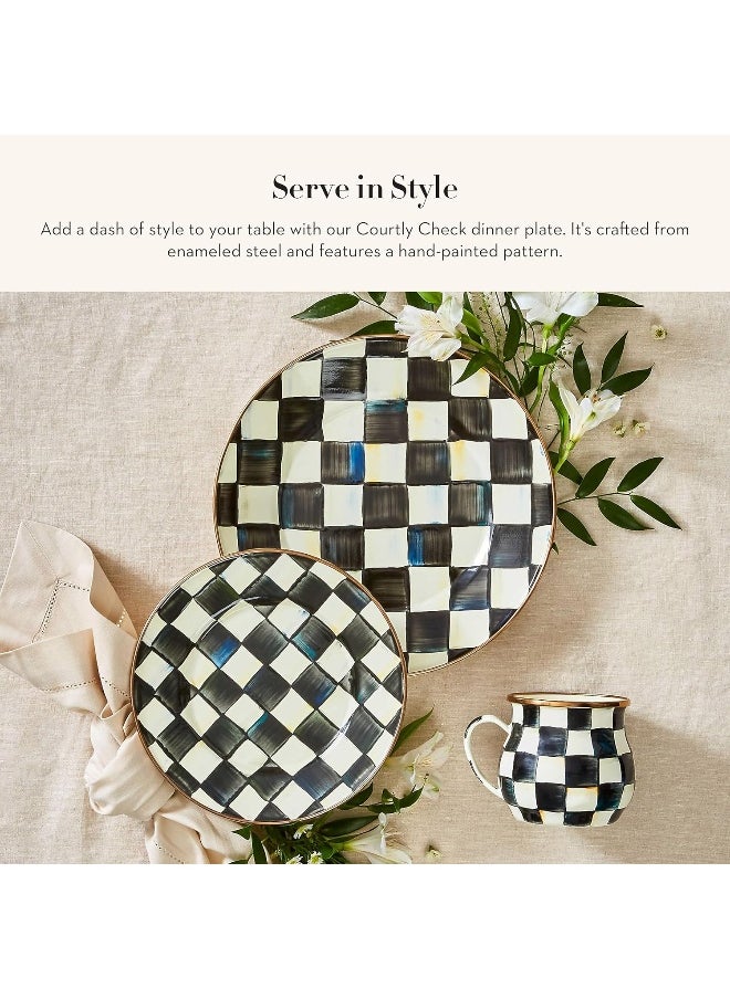 Generic - MACKENZIE-CHILDS Enamel Dinner Plate, Decorative Dinnerware Plate, 10 Inches, Black-and-White Courtly Check - Image 1