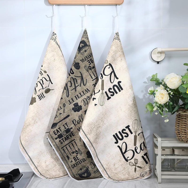 Bencailor 6 Pcs Simple Words Kitchen Towels Decorative Sets Dish Towels Absorbent Fast Drying Hand Tea Vintage Hanging Reusable Cleaning Dishcloths for Cooking Farmhouse Bathroom Accessory - Image 2