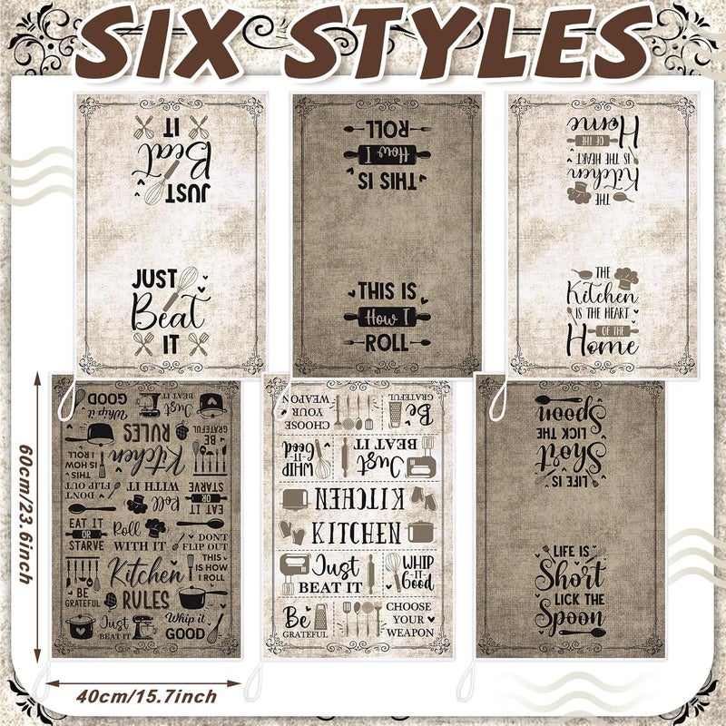 Bencailor 6 Pcs Simple Words Kitchen Towels Decorative Sets Dish Towels Absorbent Fast Drying Hand Tea Vintage Hanging Reusable Cleaning Dishcloths for Cooking Farmhouse Bathroom Accessory - Image 3