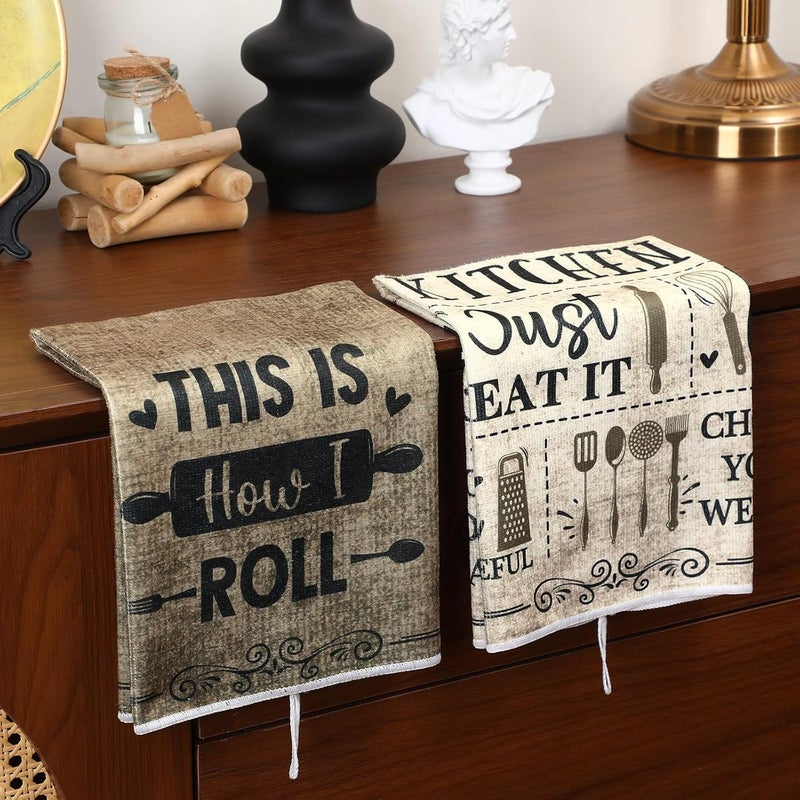 Bencailor 6 Pcs Simple Words Kitchen Towels Decorative Sets Dish Towels Absorbent Fast Drying Hand Tea Vintage Hanging Reusable Cleaning Dishcloths for Cooking Farmhouse Bathroom Accessory - Image 4