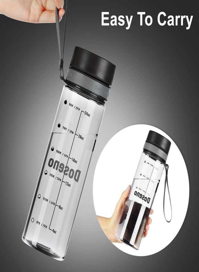 Doseno Clear Water Bottle with Time Marker, 28 oz Plastic Bottle, Black - Image 3