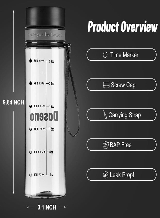 Doseno Clear Water Bottle with Time Marker, 28 oz Plastic Bottle, Black - Image 5