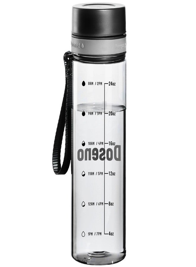 Doseno Clear Water Bottle with Time Marker, 28 oz Plastic Bottle, Black - Image 1