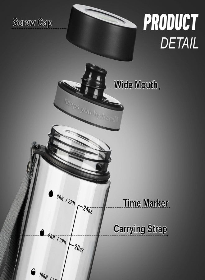Doseno Clear Water Bottle with Time Marker, 28 oz Plastic Bottle, Black - Image 2