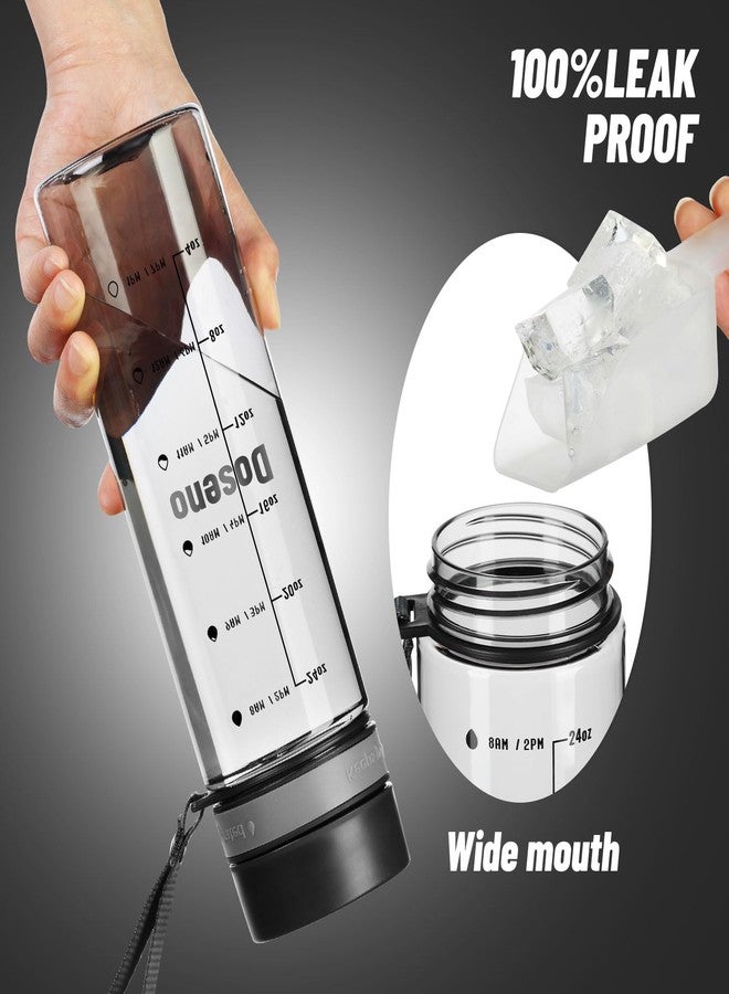 Doseno Clear Water Bottle with Time Marker, 28 oz Plastic Bottle, Black - Image 4