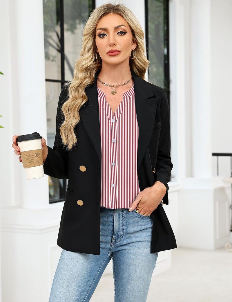 LOMON Button Down Shirts for Women 3/4 Length Sleeve Business Casual Blouses 2026 Summer Tops Red Stripes - Image 5