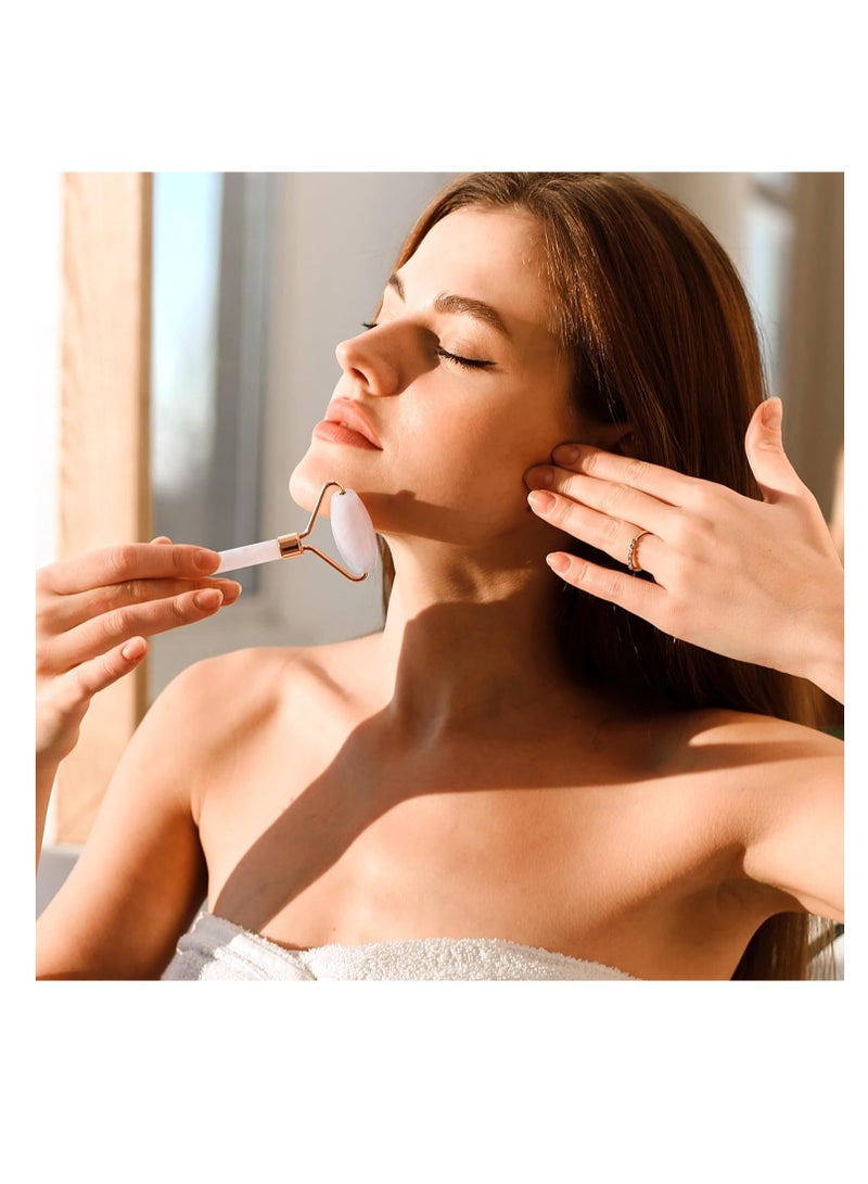 BAIMEI IcyMe Jade Roller & Gua Sha, Face Roller Redness Reducing Skin Care Tools, Self Care for Men Women, Massager for Face, Eyes, Neck, Relieve Fine Lines and Wrinkles - Rose Quartz